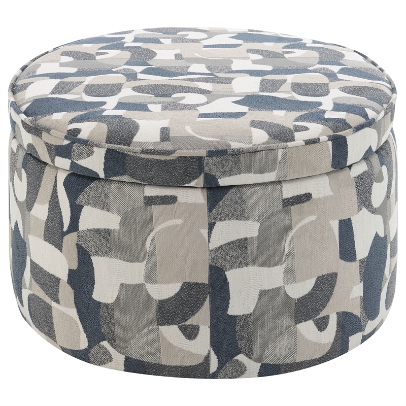 Pemberly Row Oval Upholstered Storage Ottoman in Indigo Blue