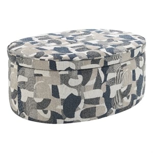 Pemberly Row Oval Upholstered Storage Ottoman in Indigo Blue
