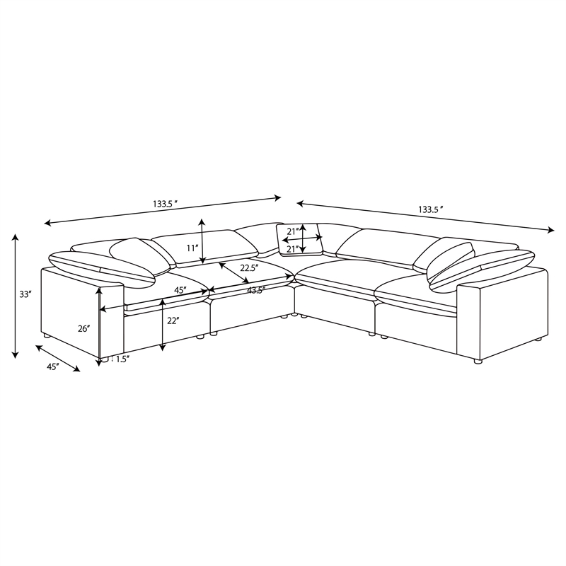 pemberly row 5-piece boucle upholstered modular sectional in ivory
