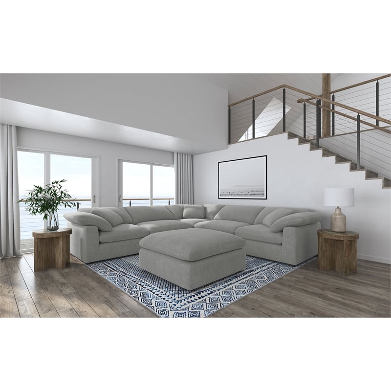Pemberly Row Boucle Upholstered Modular Armless Chair in Grey