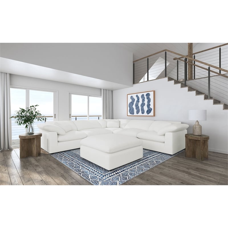 Pemberly Row 6-piece Boucle Modular Sectional with Ottoman in Ivory