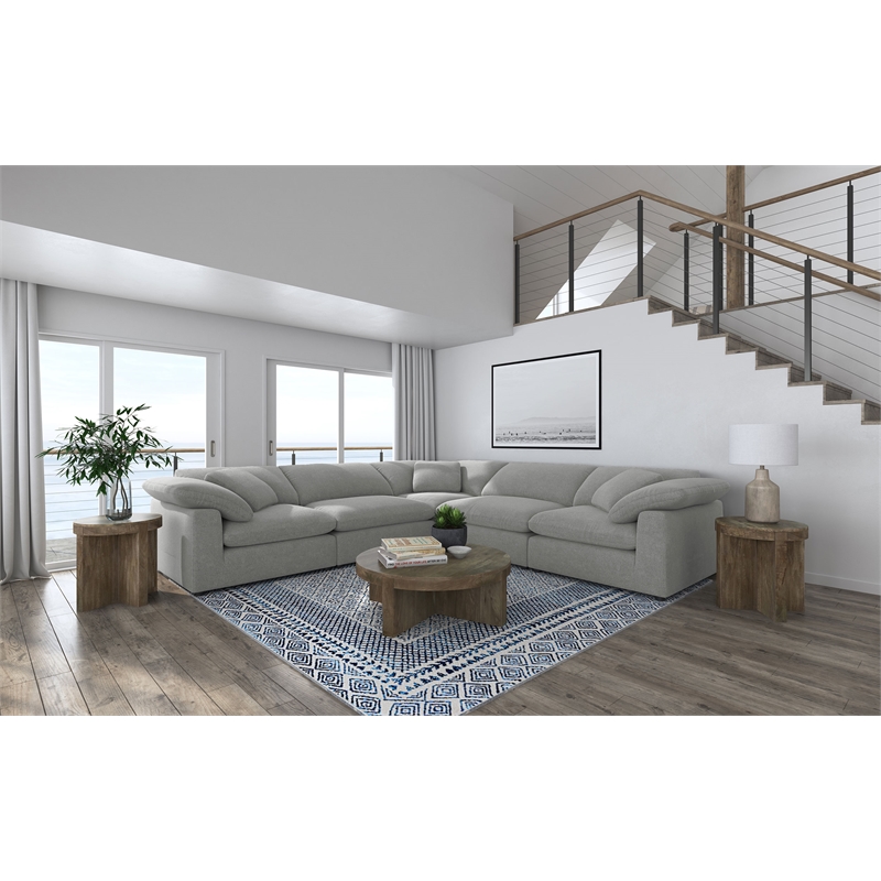 Pemberly Row 6-piece Boucle Modular Sectional with Ottoman in Grey