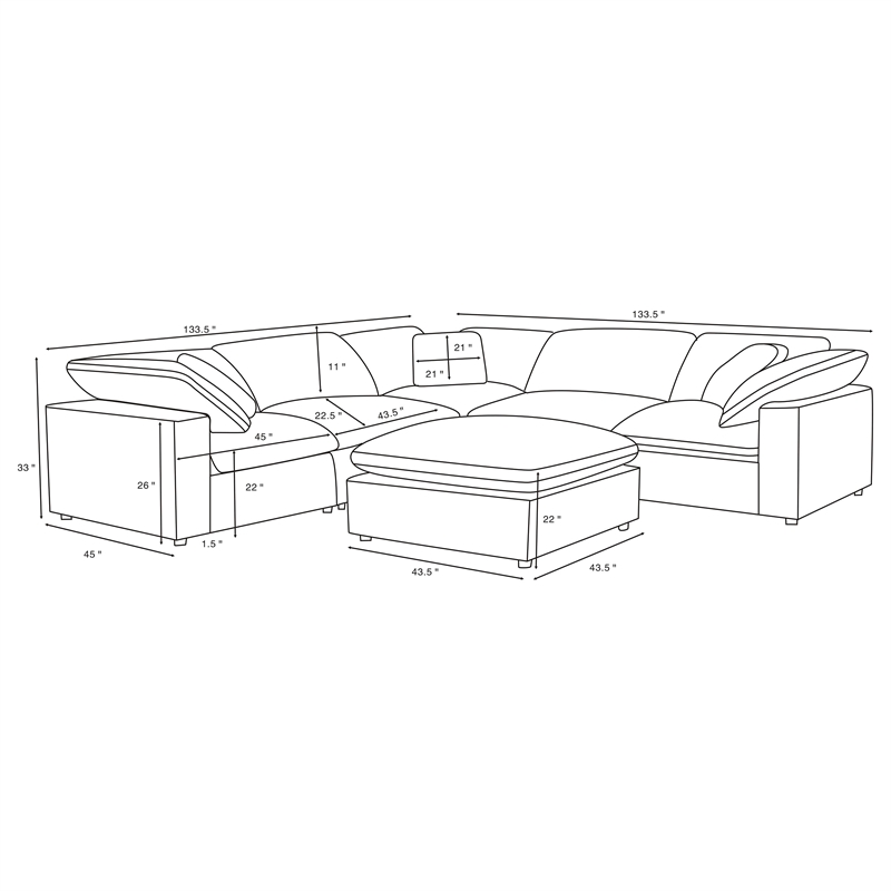 Pemberly Row 6-piece Boucle Upholstered Modular Sectional in Grey