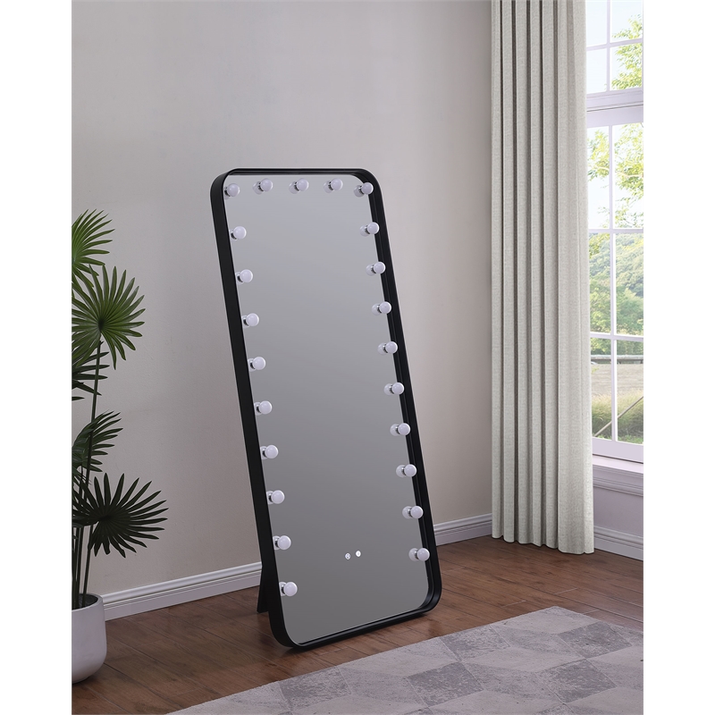 Pemberly Row 32 x 71 Inch LED Standing Mirror with Speakers in Black
