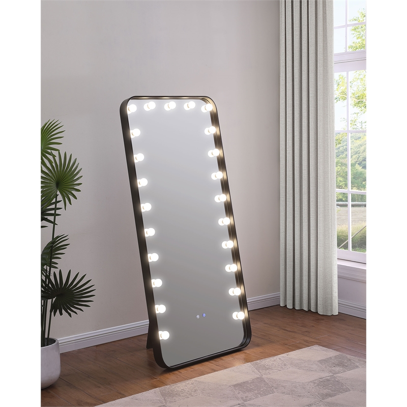 Pemberly Row 32 x 71 Inch LED Standing Mirror with Speakers in Black