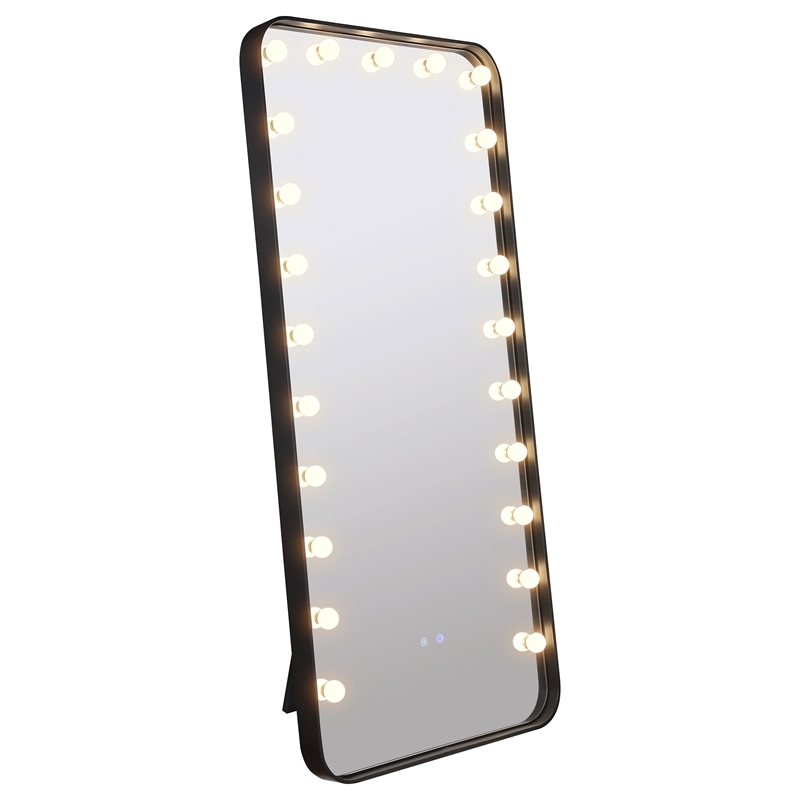 Pemberly Row 32 x 71 Inch LED Standing Mirror with Speakers in Black