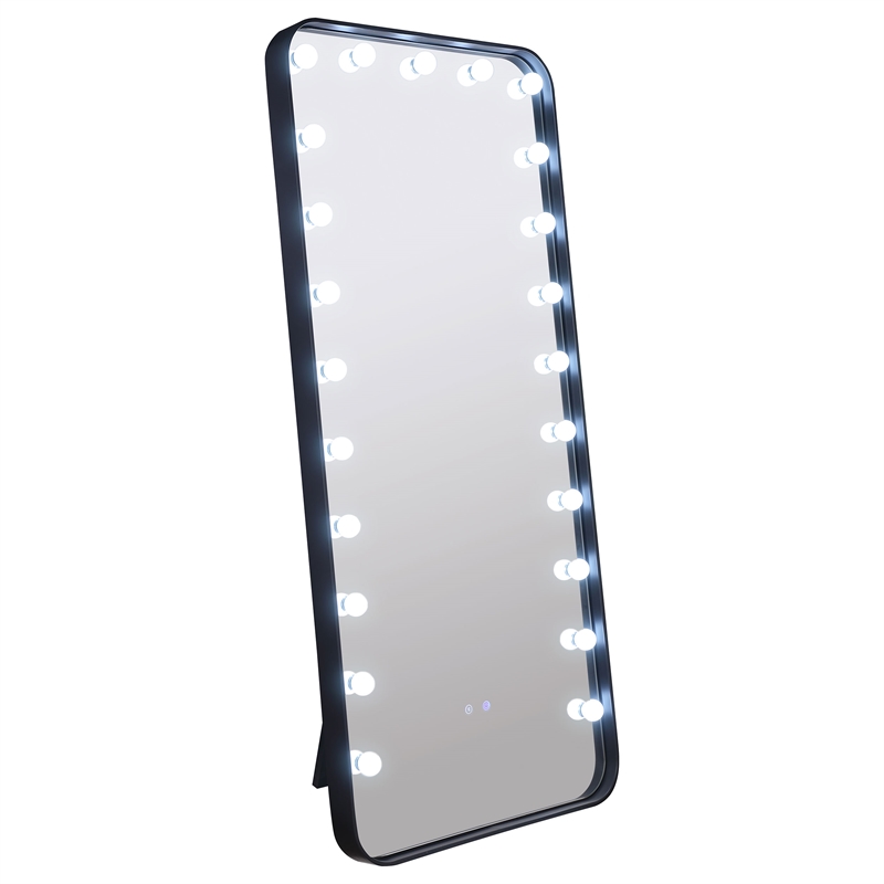 Pemberly Row 32 x 71 Inch LED Standing Mirror with Speakers in Black