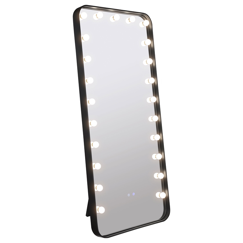 Pemberly Row 32 x 71 Inch LED Standing Mirror with Speakers in Black