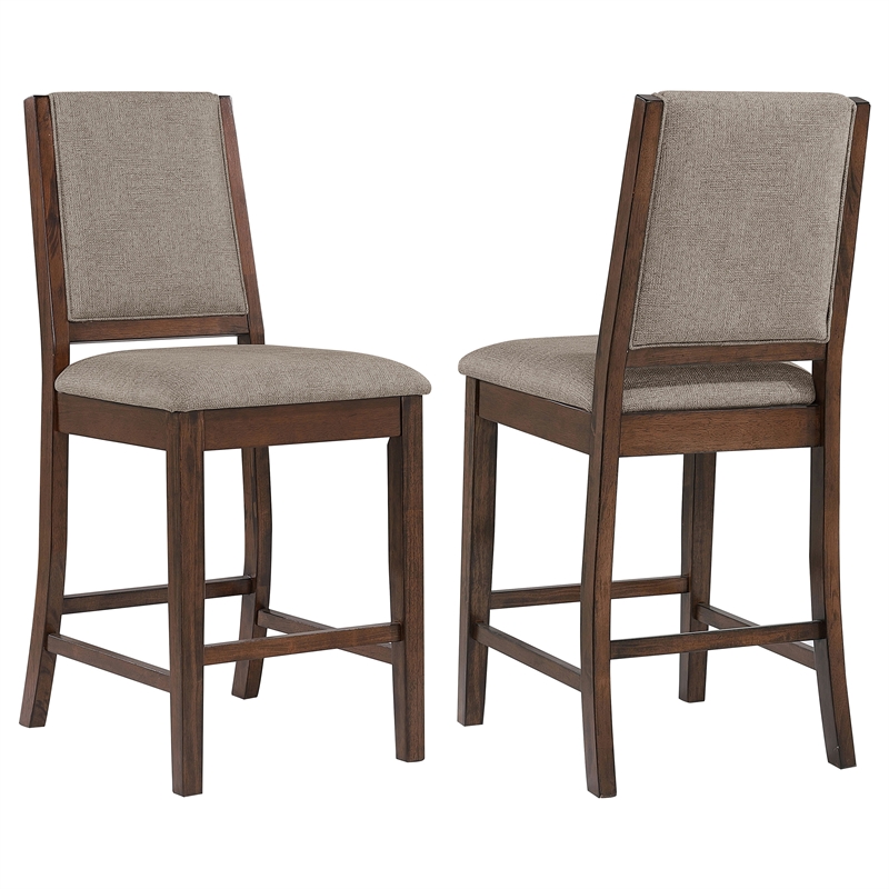 Pemberly Row Upholstered Counter Height Chair Set of 2 in Mango Oak