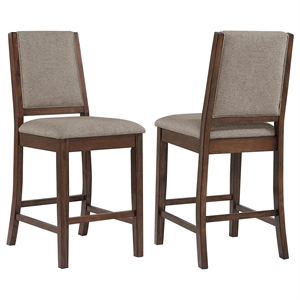 Pemberly Row Upholstered Counter Height Chair Set of 2 in Mango Oak