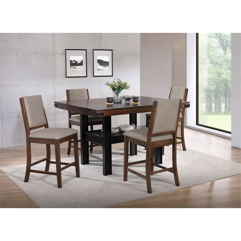 Pemberly Row 5-piece Counter Height Dining Table Set in Mango Oak