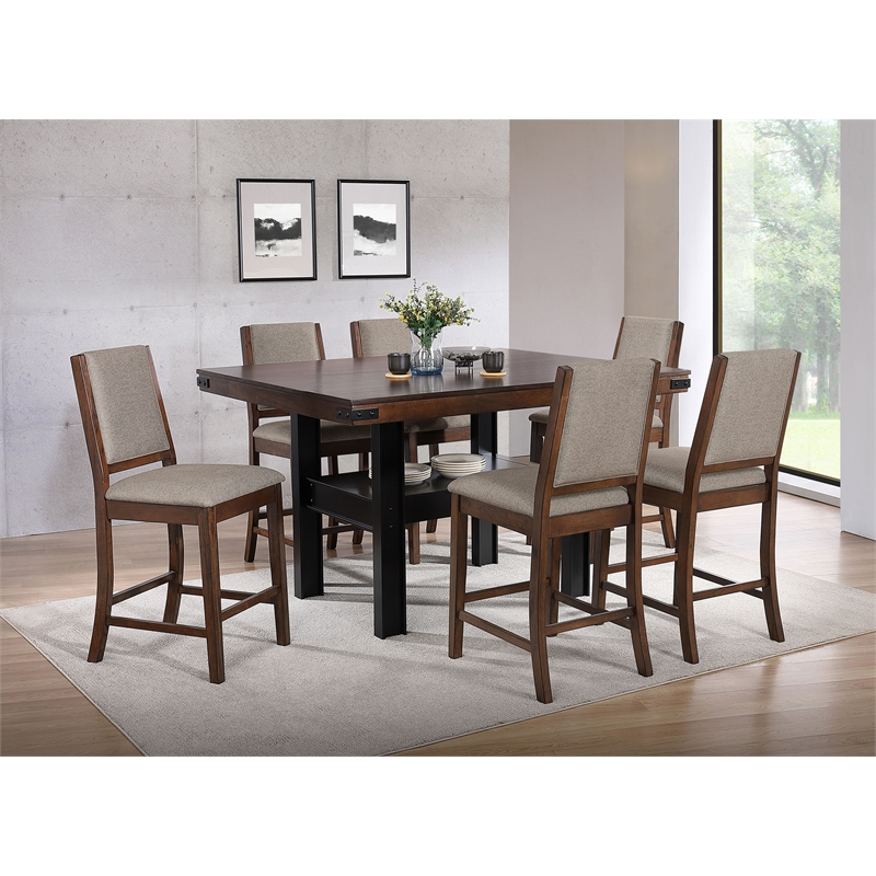 Pemberly Row 7-piece Counter Height Dining Table Set in Mango Oak