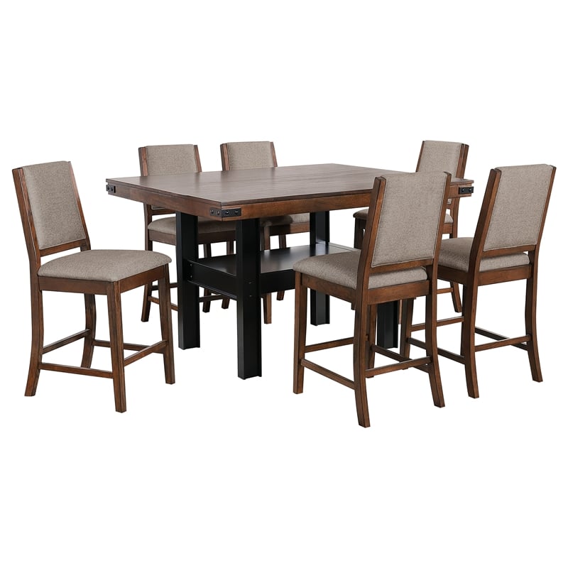 Pemberly Row 7-piece Counter Height Dining Table Set in Mango Oak