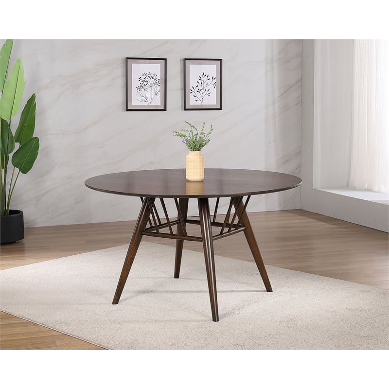 Pemberly Row Round 53-inch Wood Dining Table for 4 in Dark Walnut