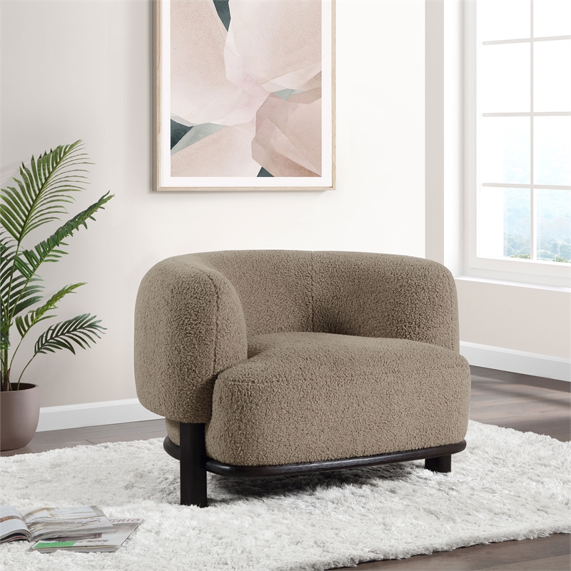 Pemberly Row Upholstered Barrel Back Accent Chair in Mushroom