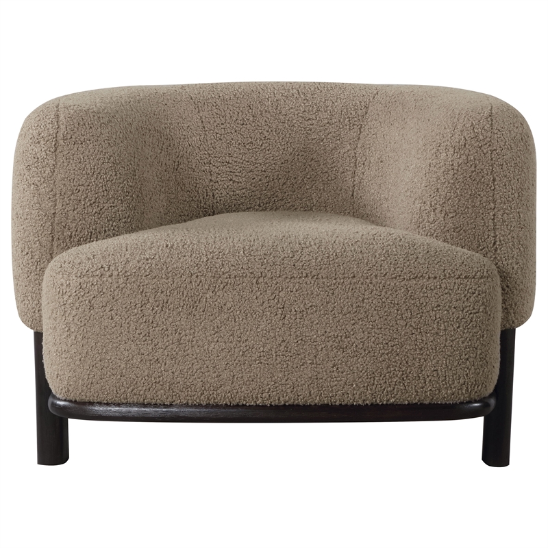 Pemberly Row Upholstered Barrel Back Accent Chair in Mushroom