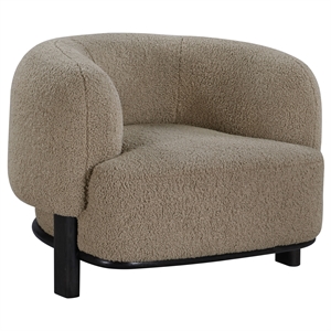 Pemberly Row Upholstered Barrel Back Accent Chair in Mushroom
