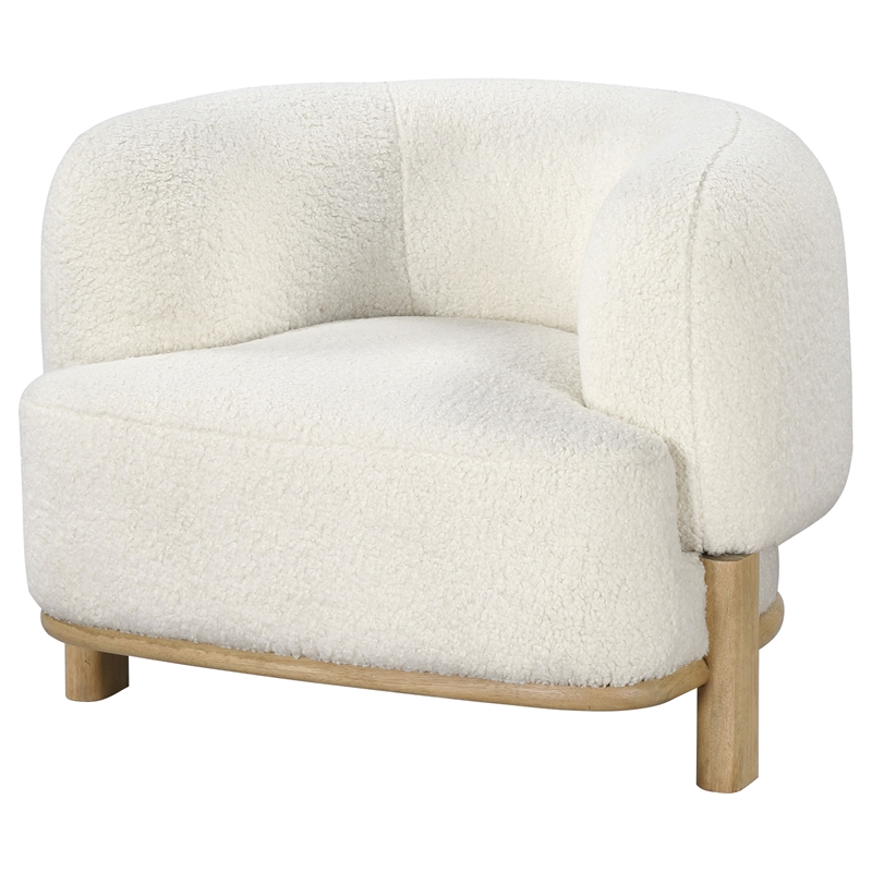 Pemberly Row Fabric Upholstered Barrel Back Accent Chair in Ivory