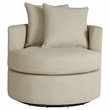 Pemberly Row Upholstered Round Swivel Accent Chair with Pillows in Camel