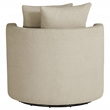 Pemberly Row Upholstered Round Swivel Accent Chair with Pillows in Camel