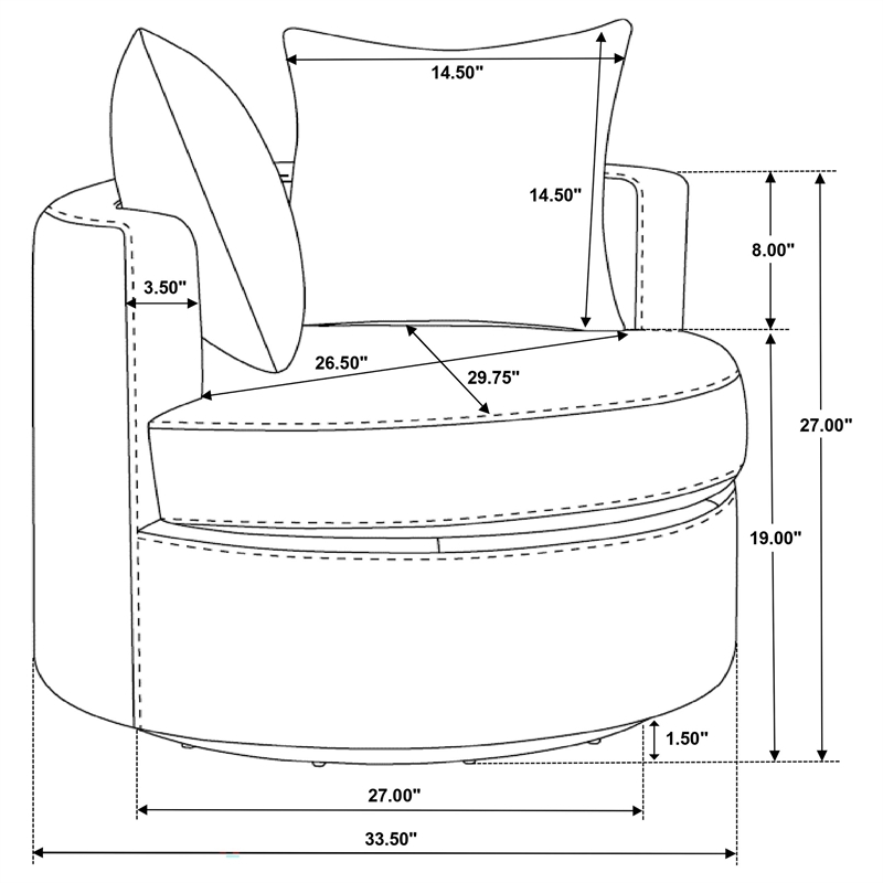 Pemberly Row Upholstered Round Swivel Accent Chair with Pillows in Camel
