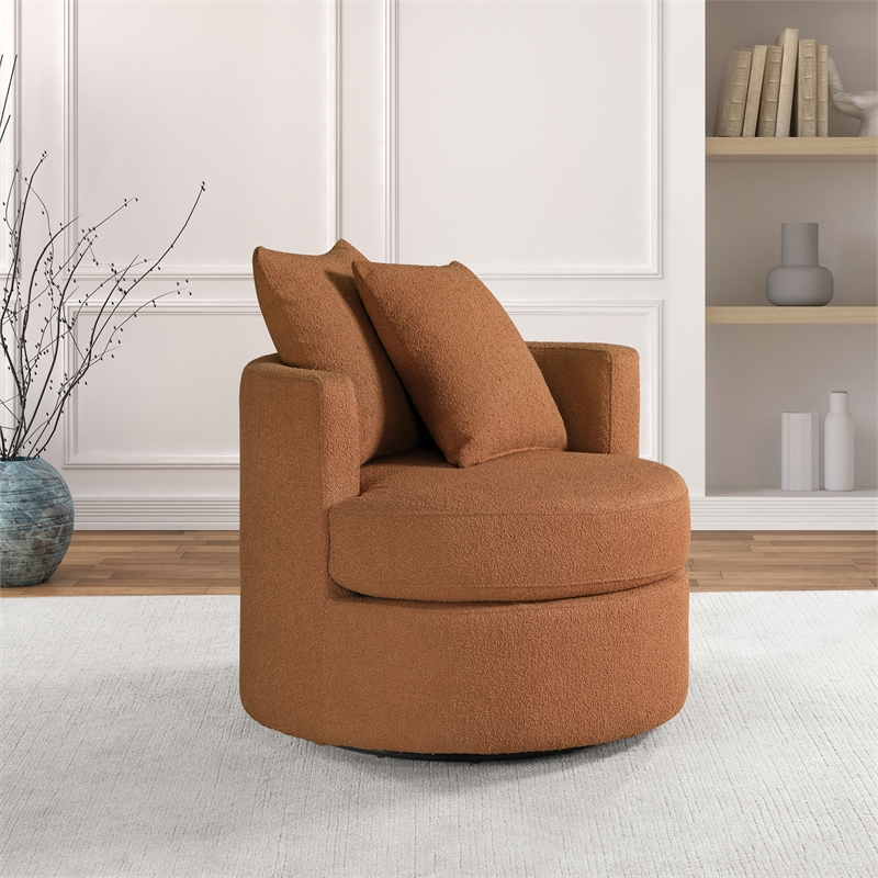 Pemberly Row Upholstered Round Swivel Accent Chair in Burnt Orange