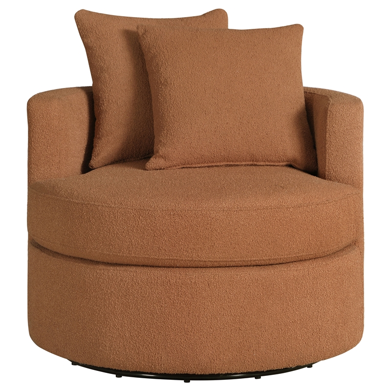 Pemberly Row Upholstered Round Swivel Accent Chair in Burnt Orange