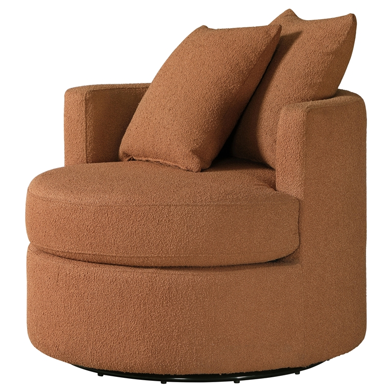 Pemberly Row Upholstered Round Swivel Accent Chair in Burnt Orange