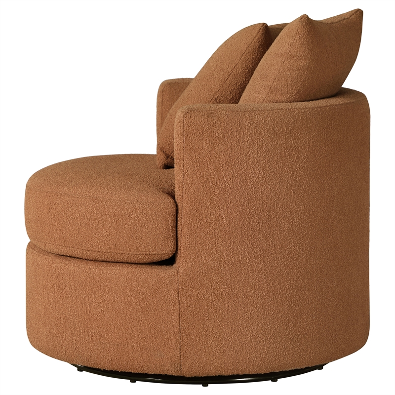 Pemberly Row Upholstered Round Swivel Accent Chair in Burnt Orange