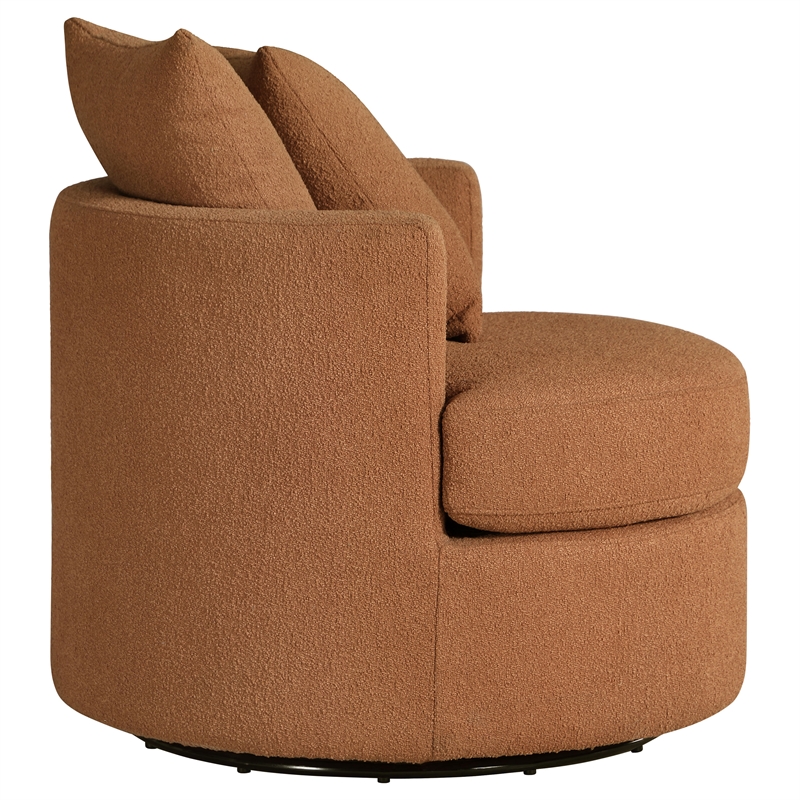 Pemberly Row Upholstered Round Swivel Accent Chair in Burnt Orange