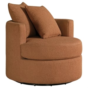 Pemberly Row Upholstered Round Swivel Accent Chair in Burnt Orange