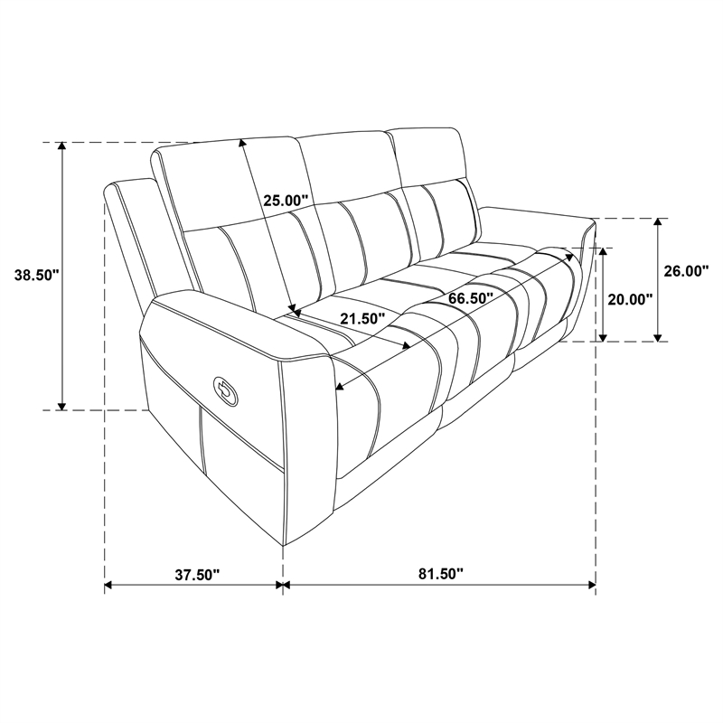 Pemberly Row Upholstered Motion Reclining Sofa with 2 Recliners in Taupe