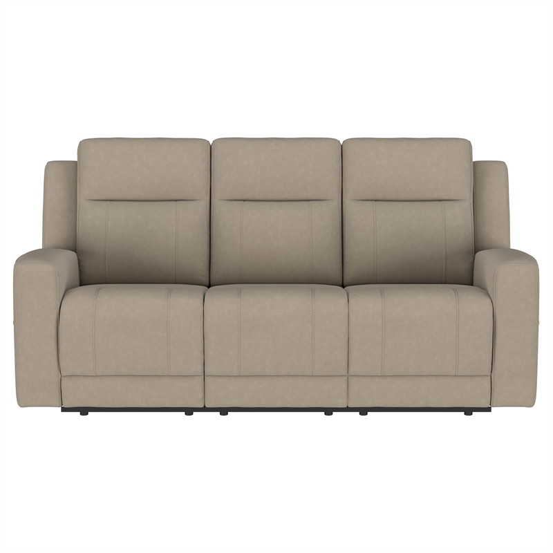 Pemberly Row Upholstered Motion Reclining Sofa with 2 Recliners in Taupe