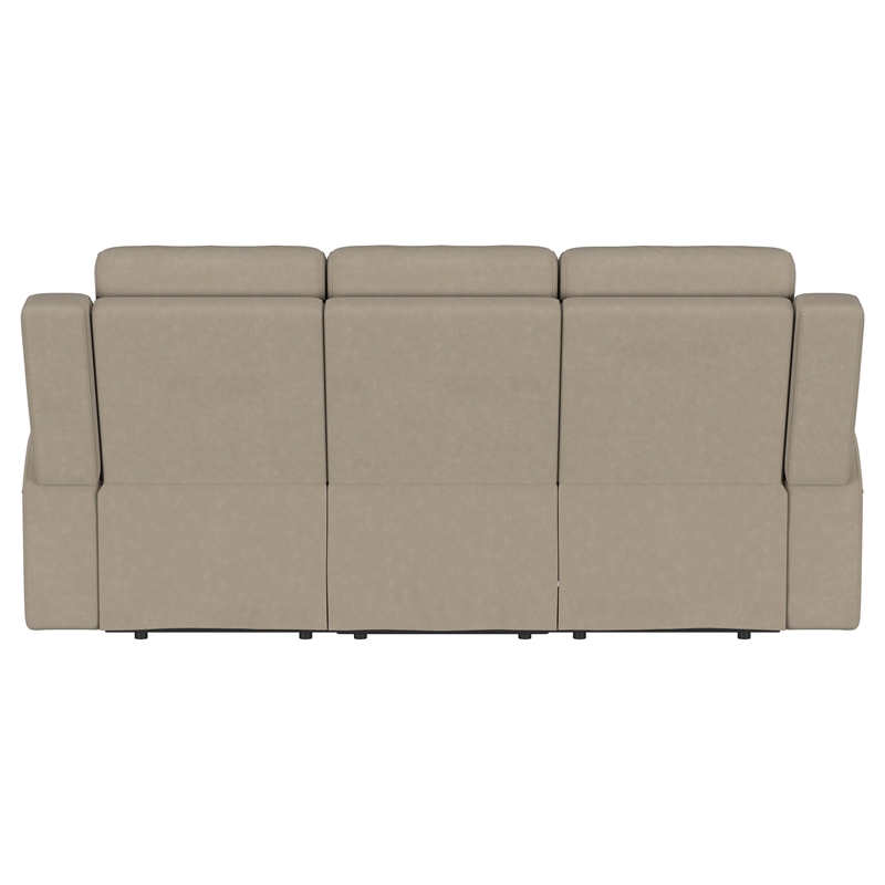 Pemberly Row Upholstered Motion Reclining Sofa with 2 Recliners in Taupe