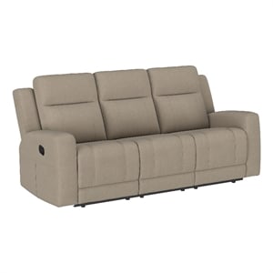 Pemberly Row Upholstered Motion Reclining Sofa with 2 Recliners in Taupe