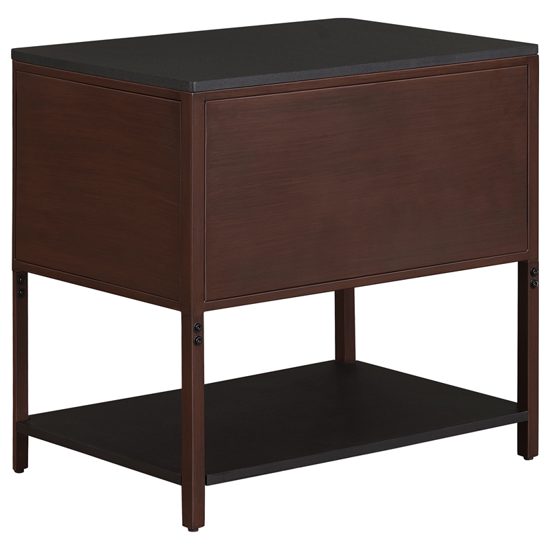 Pemberly Row 2-Drawer Fluted Side Table with Open Shelf in Rust Brown
