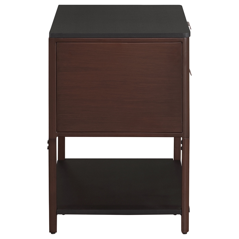 Pemberly Row 2-Drawer Fluted Side Table with Open Shelf in Rust Brown