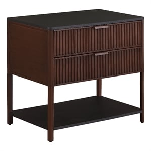 Pemberly Row 2-Drawer Fluted Side Table with Open Shelf in Rust Brown