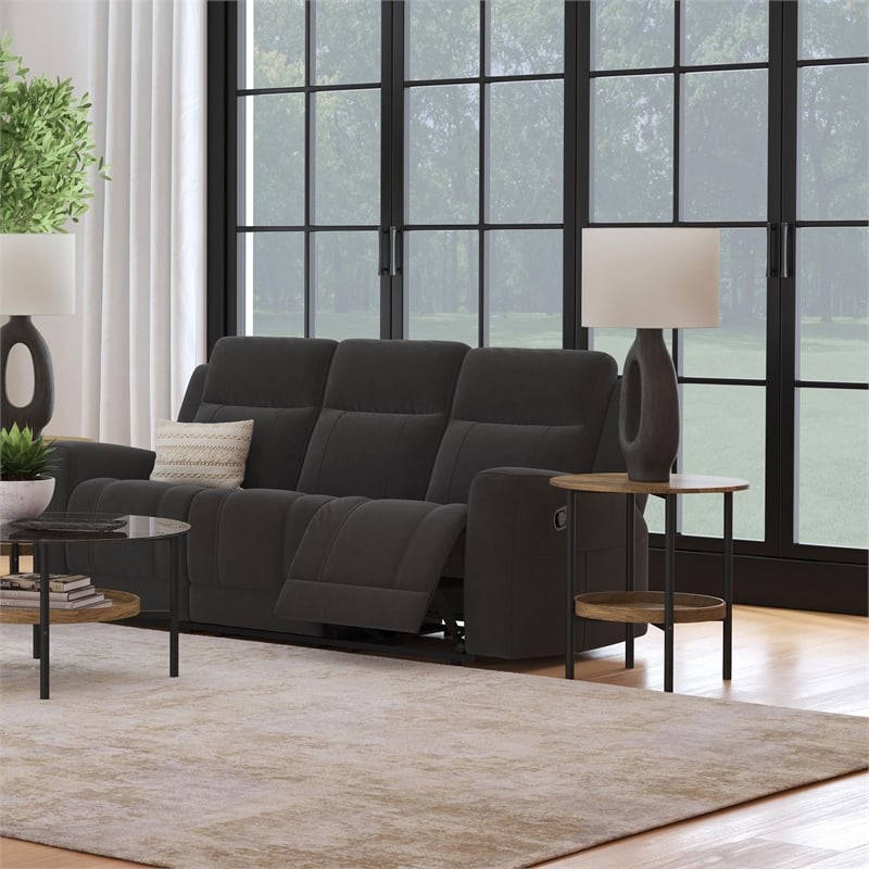Pemberly Row Upholstered Motion Reclining Sofa in Dark Charcoal