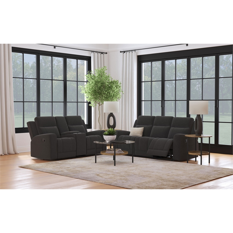 Pemberly Row 2-Piece Reclining Sofa and Loveseat Set in Charcoal