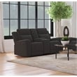 Pemberly Row Upholstered Reclining Loveseat with Console in Dark Charcoal