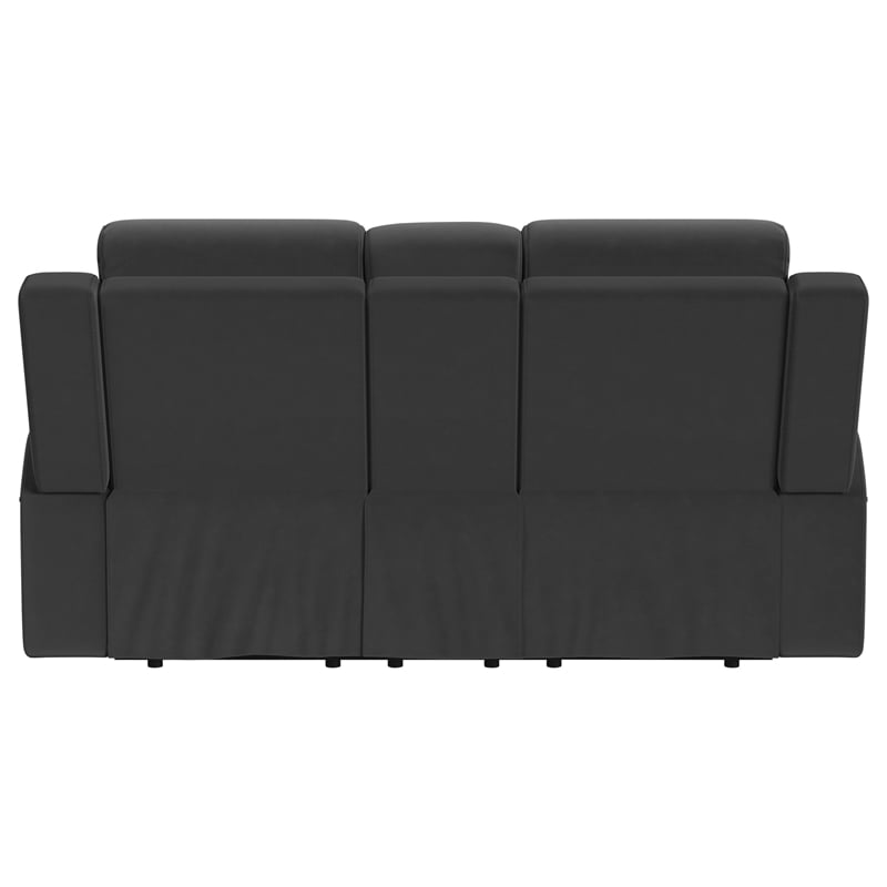 Pemberly Row Upholstered Reclining Loveseat with Console in Dark Charcoal