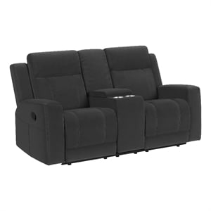 Pemberly Row Upholstered Reclining Loveseat with Console in Dark Charcoal