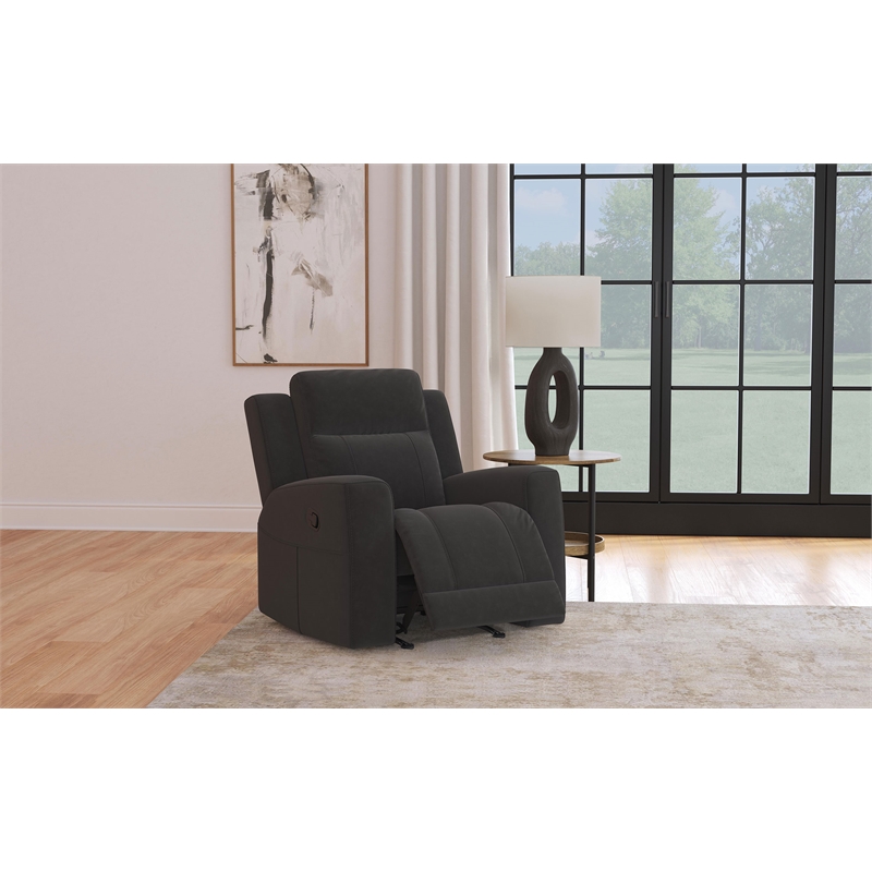 Pemberly Row Upholstered Manual Rocker Recliner Chair in Dark Charcoal