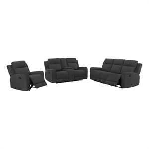 Pemberly Row 3-Piece Reclining Sofa with Loveseat and Recliner in Charcoal