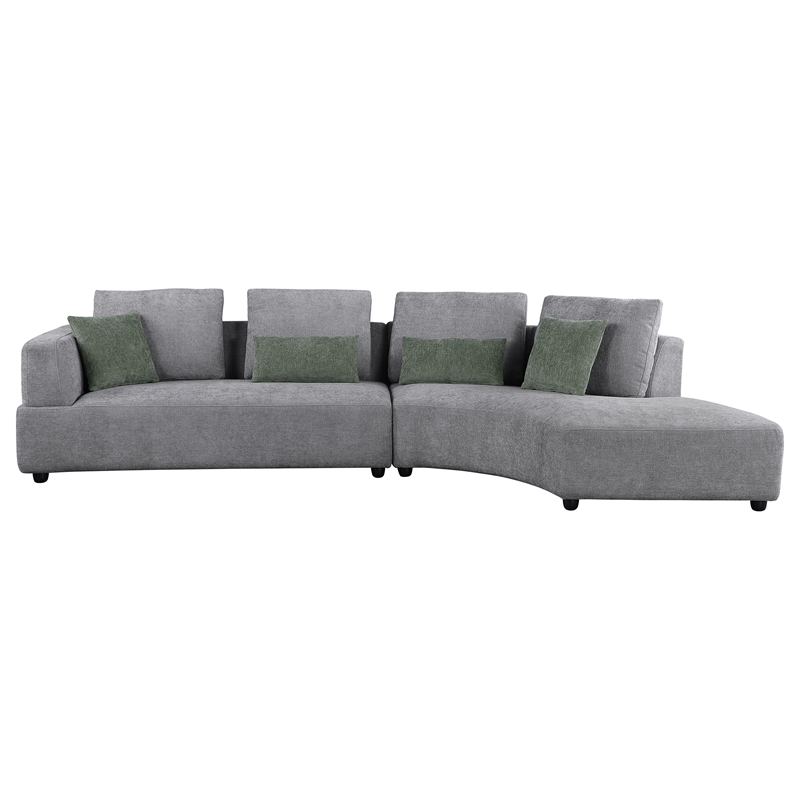 Pemberly Row 134-Inch Upholstered Curved Sectional Sofa in Grey