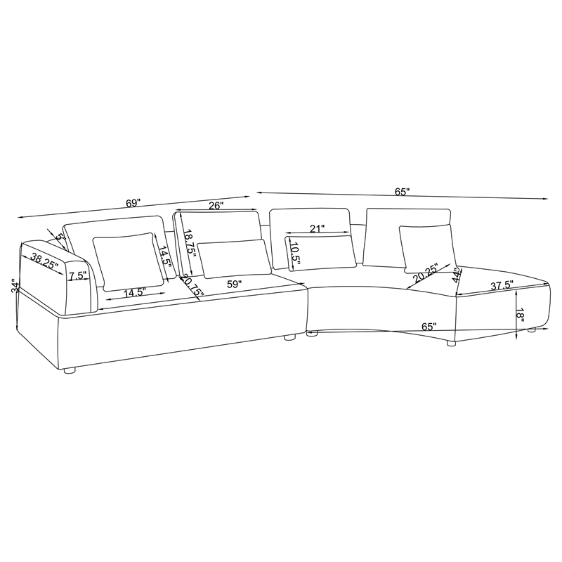Pemberly Row 134-Inch Upholstered Curved Sectional Sofa in Grey
