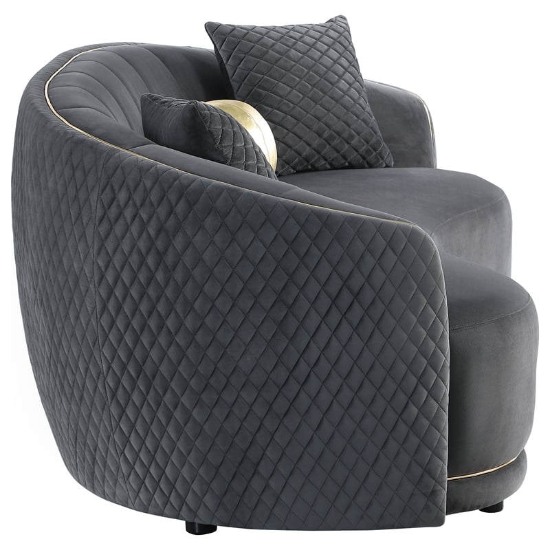 Pemberly Row Velvet Upholstered Curved Sofa with Gold Trim in Dark Grey
