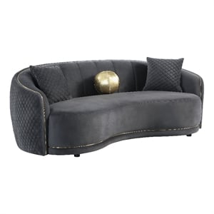 Pemberly Row Velvet Upholstered Curved Sofa with Gold Trim in Dark Grey