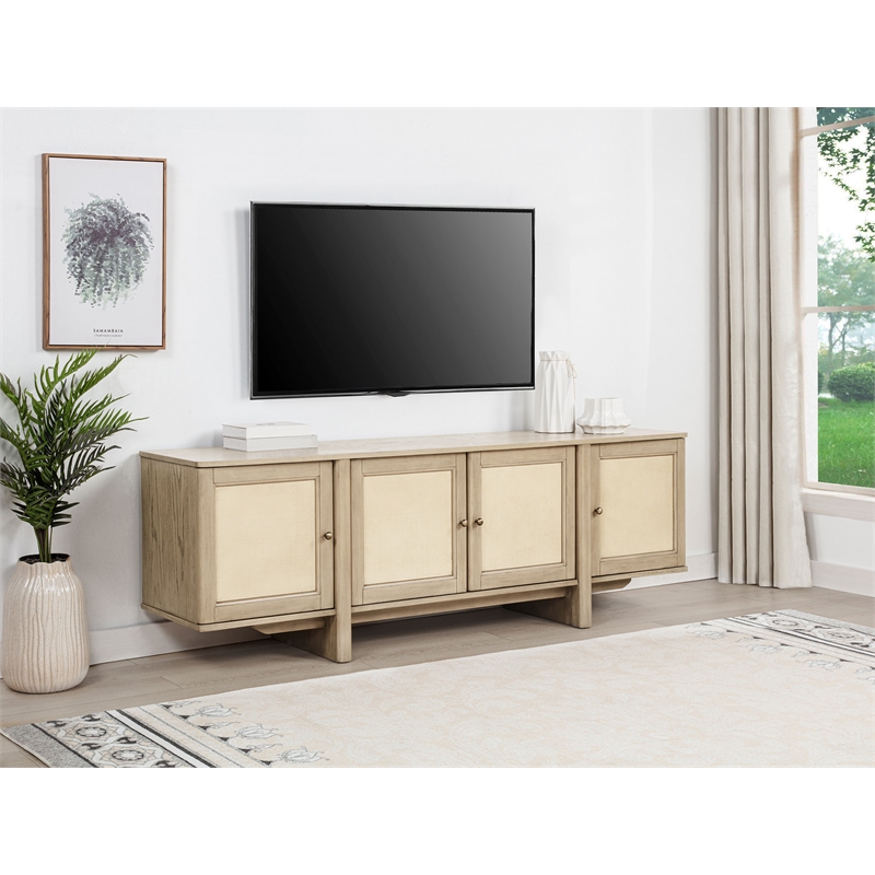 Pemberly Row 79-inch Wood TV Stand for TVs up to 85 inches in Beige Oak